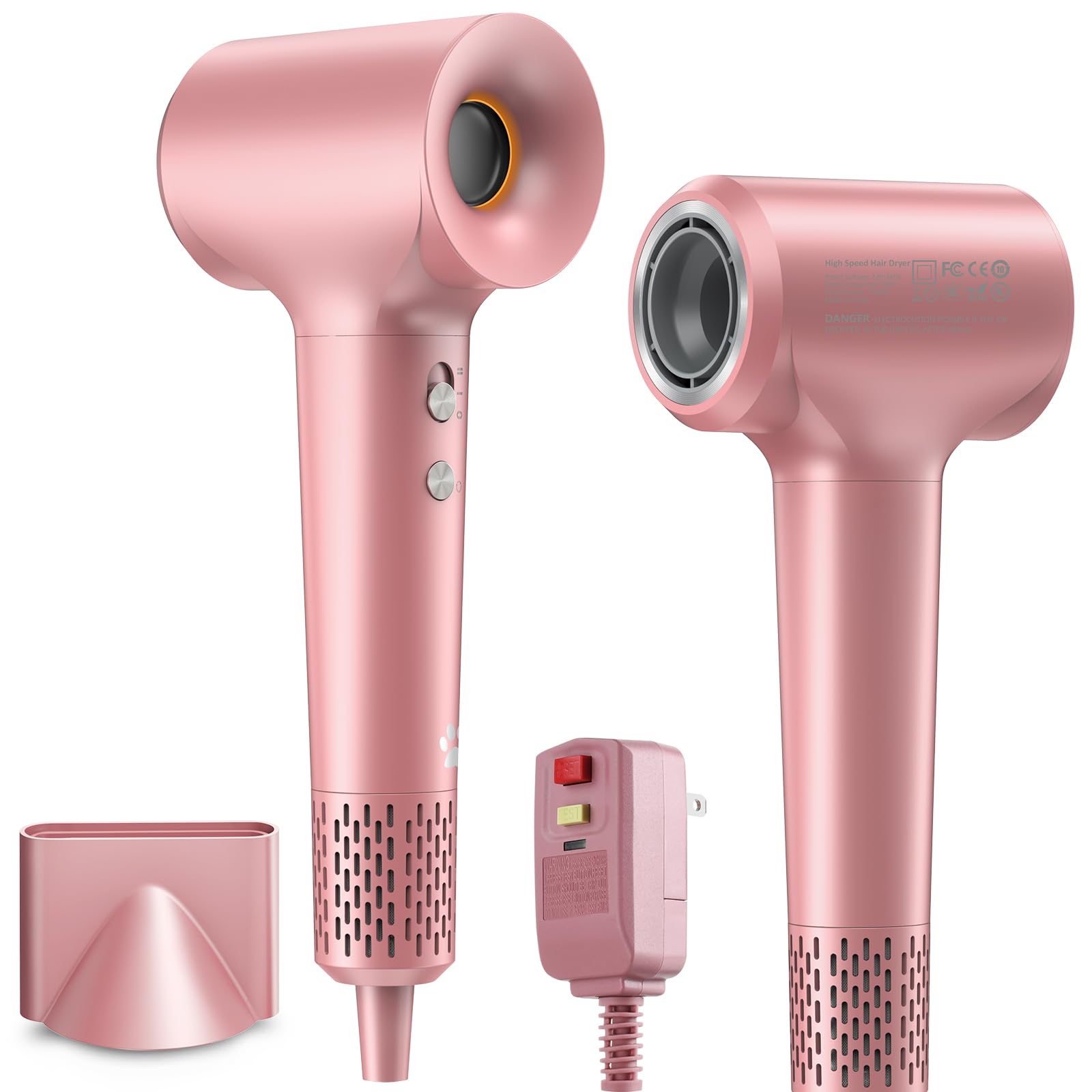 High-Speed Blown Away Ionic Hair Dryer with Concentrator Fast Drying Rose Gold