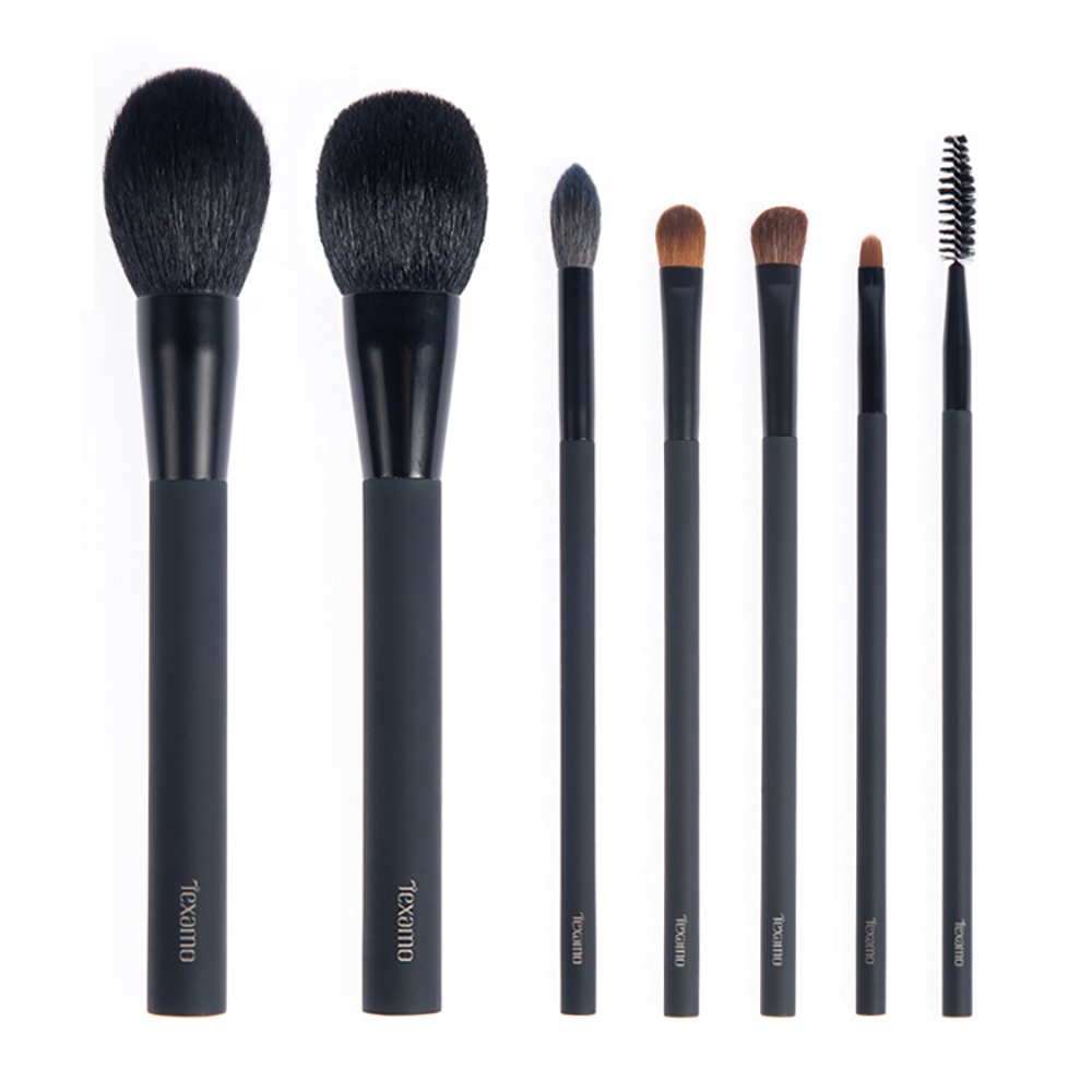 Set essentiel 7 pinceaux à maquillage - Texamo Mystery - usage professionnel, pinceaux cosmétiques visage et yeux en poils naturels (x4) et synthétiques (x3) - Design moderne (Gamme Mystery Set)