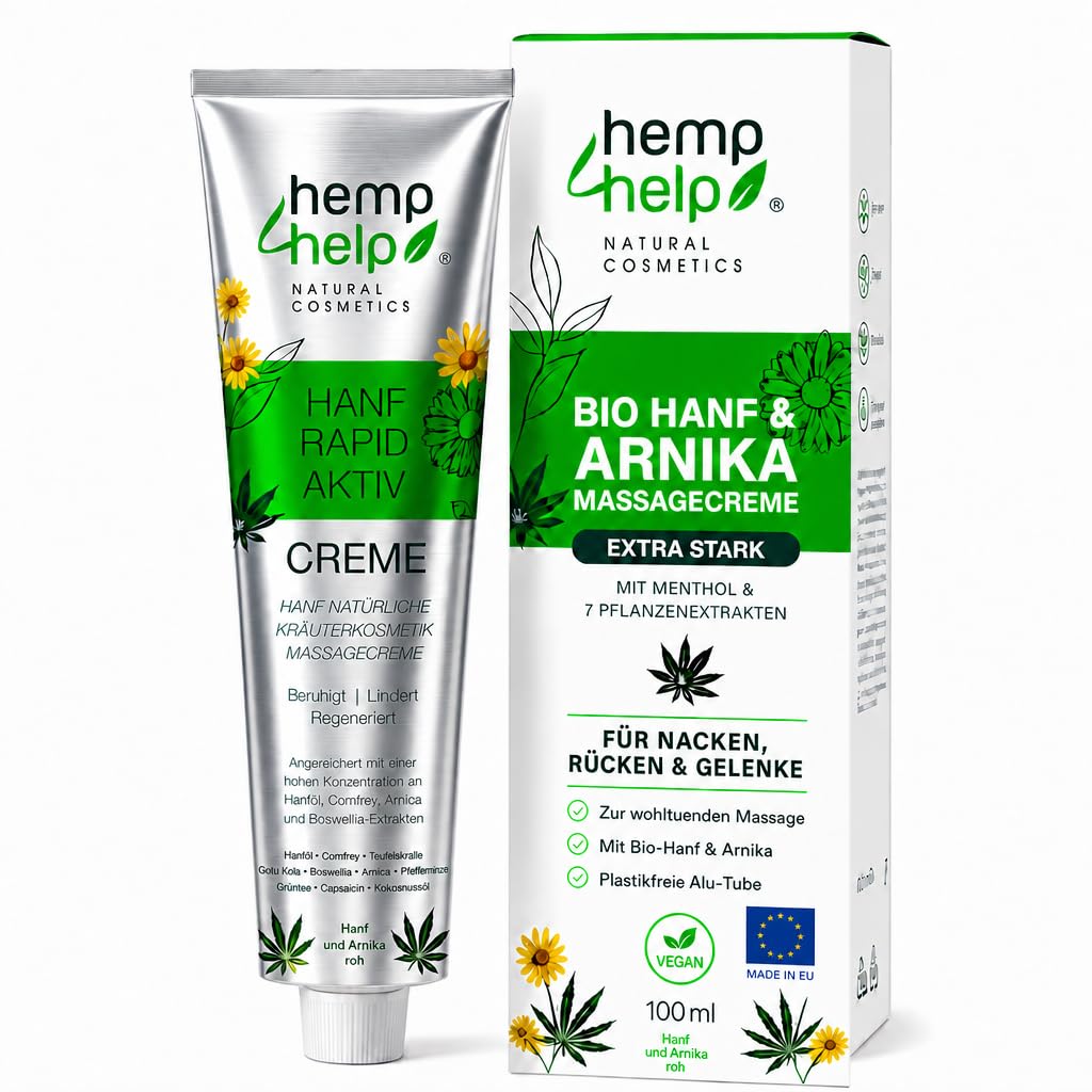 H4H Bio Hanfcreme für beanspruchte Muskeln, Rücken & Nacken, 100 ml | Extra stark mit Arnika, Weihrauch, Menthol & Sheabutter; reichhaltige Pflege für Knie & Schultern; vegan