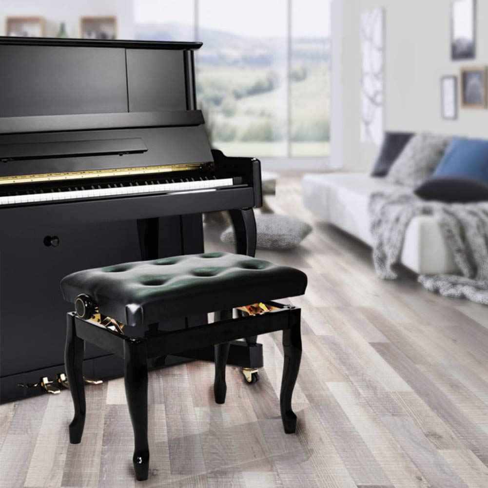 Piano-Keyboard-Bank, höhenverstellbarer Piano-Hocker, Schwarze Holz-Keyboard-Bänke für eine Person mit gepolstertem Sitz aus Kunstleder