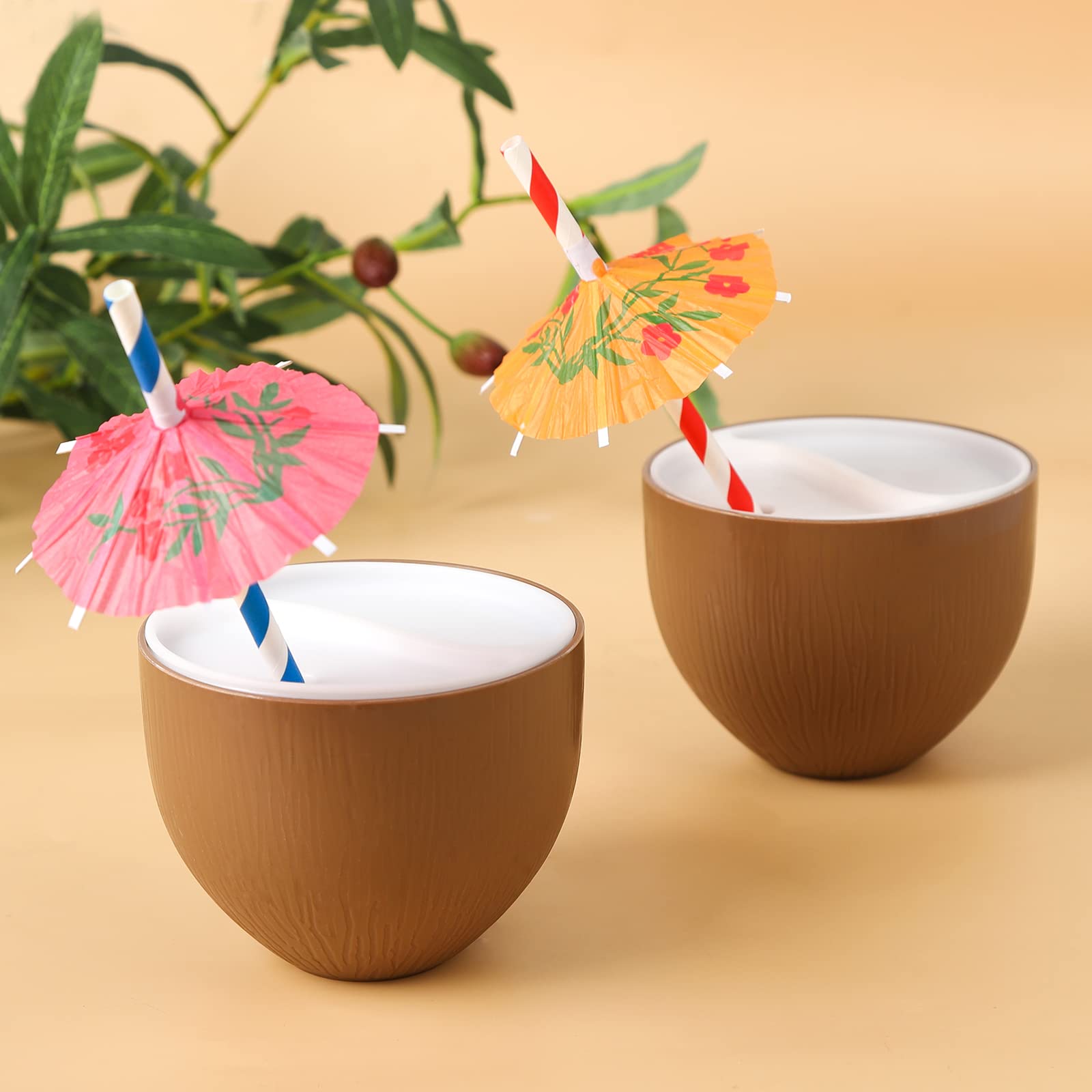 Gukasxi Set di 6 bicchieri Hawaii in cocco con cannucce di carta, tazze di cocco tropicali hawaiane cocktail party bicchieri tropicali compleanno festa a tema bomboniera fornitori