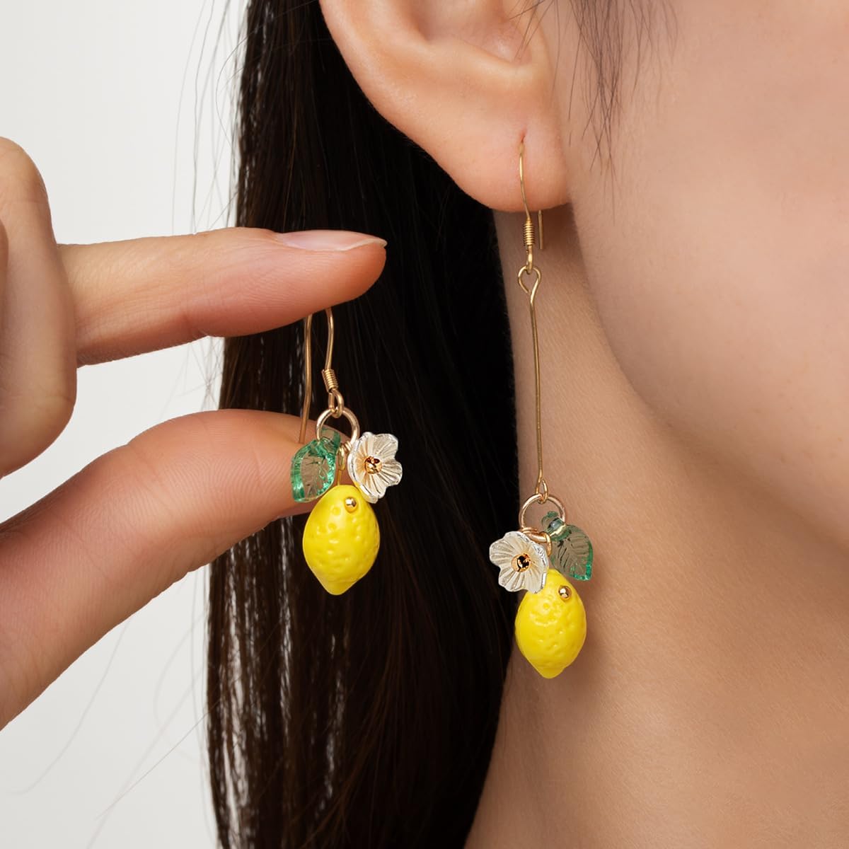 MALOYANVE Yellow Lemon Earrings and Necklace Set for Women Flower Leaf Teardrop Tassel Post Gold Plated White Shell Froal Fruit Dangling Necklace Lightweight Hypoallergenic Acrylic Summer Earring Holliday Beach Vacation Jewelry Gifts - Image 5