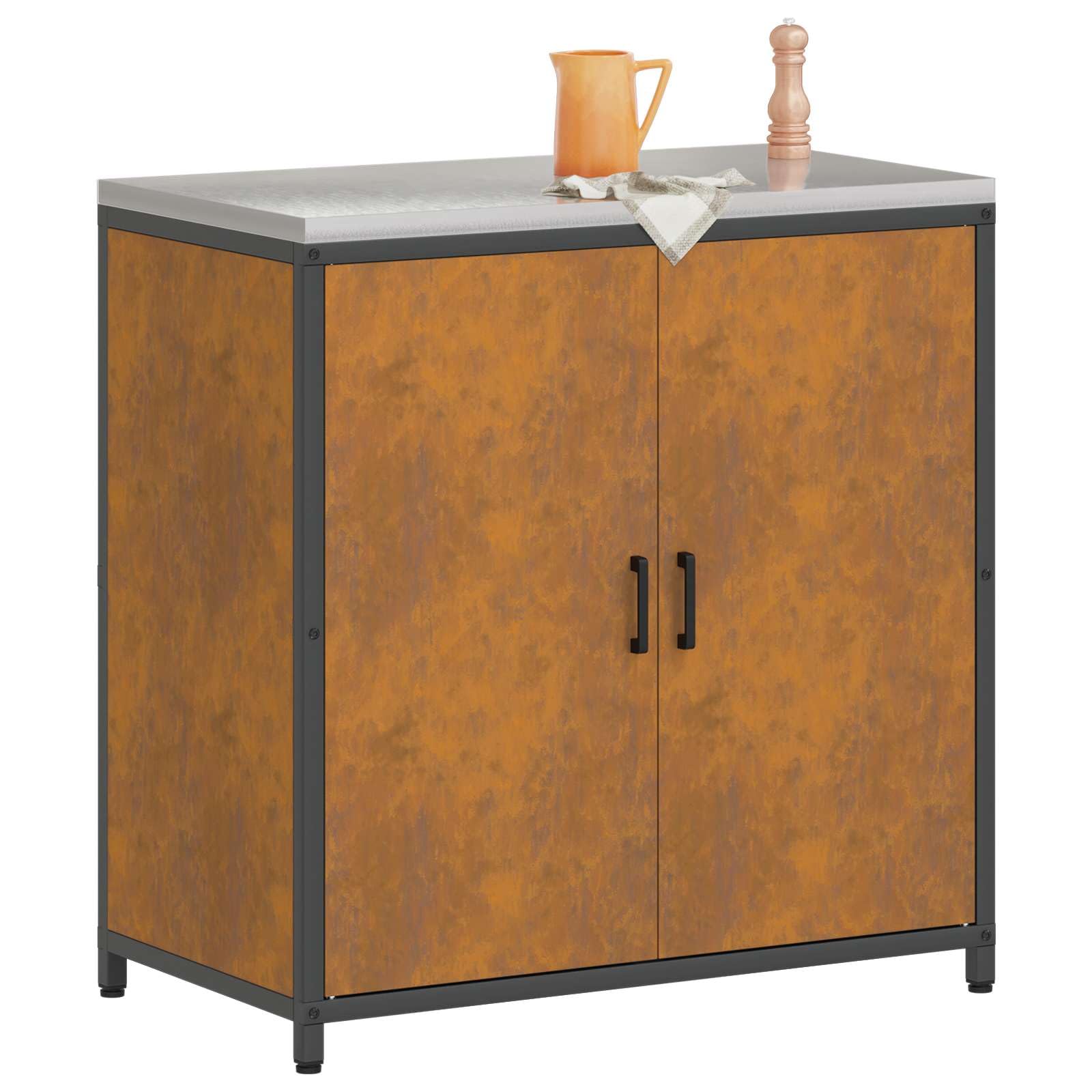 Hothingwell Schowek kuchenny Stal Drewno 90x50x92 cm | Solidna stalowa rama, półki drewniane, nowoczesny design, łatwy montaż, do użytku na zewnątrz