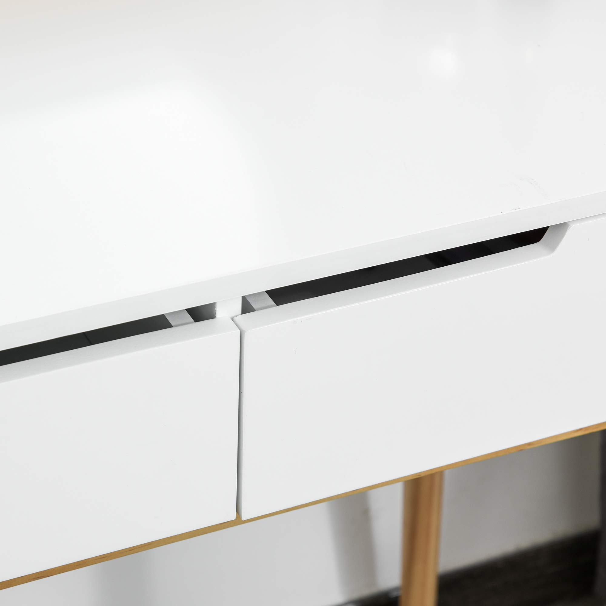 HOMCOM Coiffeuse Design scandinave avec Miroir, 2 Tiroirs Blanc pin Clair | Table de Maquillage, Tabouret