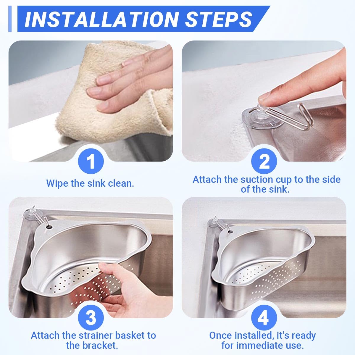 Colador para Fregadero de Cocina Cesta de Desagüe de Acero Inoxidable Triangular