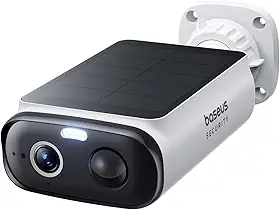 Baseus Câmeras de segurança solar S1 Lite, câmera de segurança sem fio externa, resolução 2K, energia contínua, sensor de movimento AI, visão noturna colorida, sem taxa mensal, funciona com Alexa e