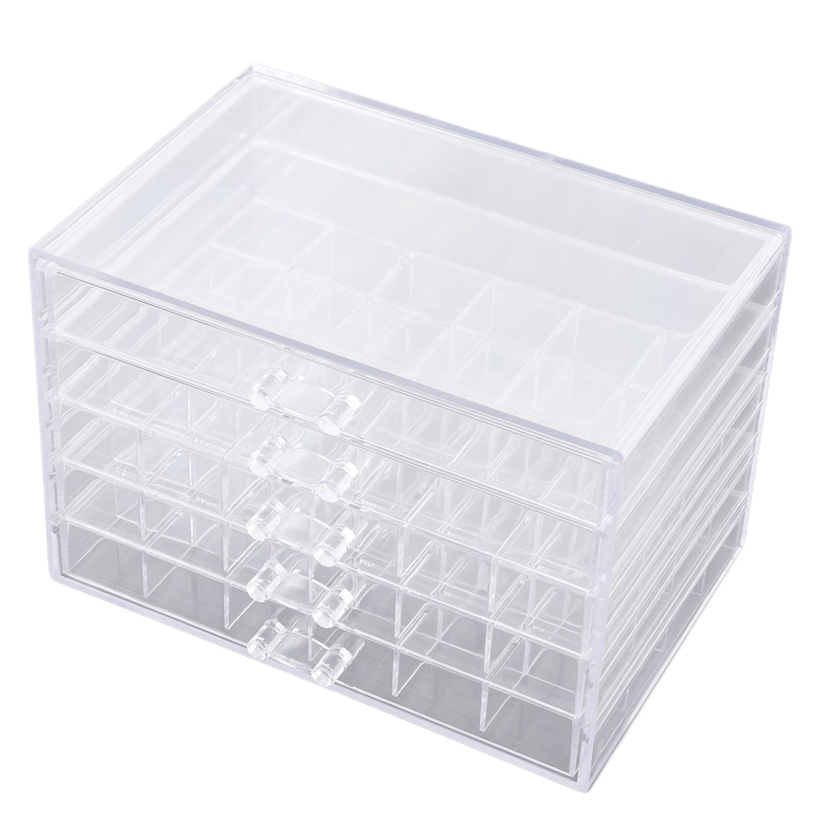 5 Layer Nail Art Storage Box | Crystal Clear Acrylic Organizer Ends Mess | Transparent Jewelry Box for Home/Bedroom/Vanity | Sturdy Drawer with Handle, Large Capacity