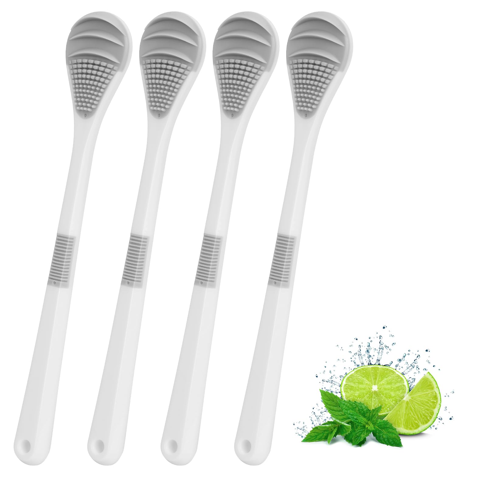 NALACAL Tongue Brush - 4 Pack Tongue Scraper for Adults & Kids, Tongue Cleaners with Comfort Grip Handle & Soft Bristled & Hanging Hooks, Reduce Bad Breath, Oral Care & Hygiene Product White