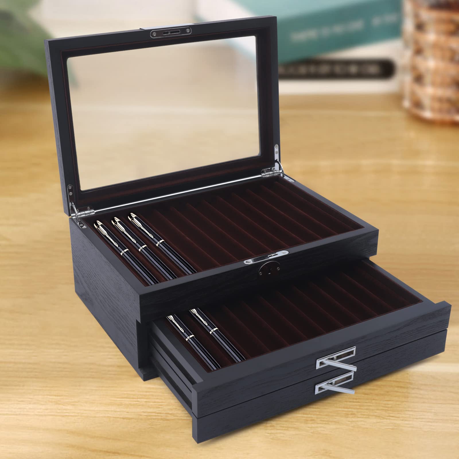 Stifthalter Schreibtisch, Stifteköcher, Stifte Organizer, Stiftehalter, Stiftebox, Holz Stift Display Box Organizer Samt Vintage Schlüssel 34 Stifte