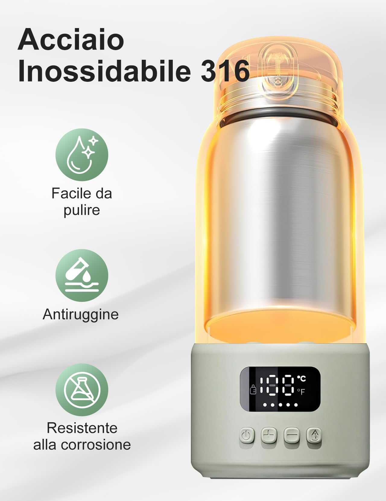 Scaldabiberon Portatile per Bambini da Viaggio, Scaldabiberon da 500 ml 35-70 °C Riscaldamento Rapido Latte Materno e Acqua, Controllo Preciso Della Temperatura per Viaggi, Auto e Attività All'aperto