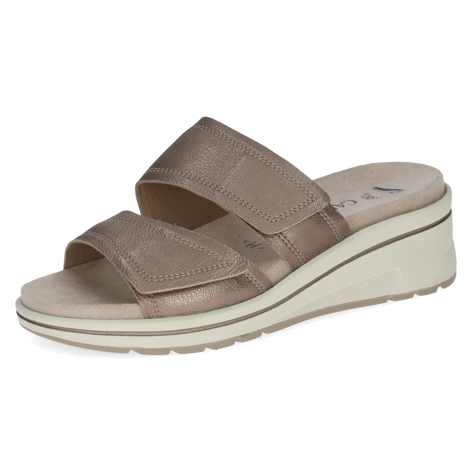 Caprice Women's Wedge Sandal in Leather, Brown (Taupe Metallic), 7.5 UK