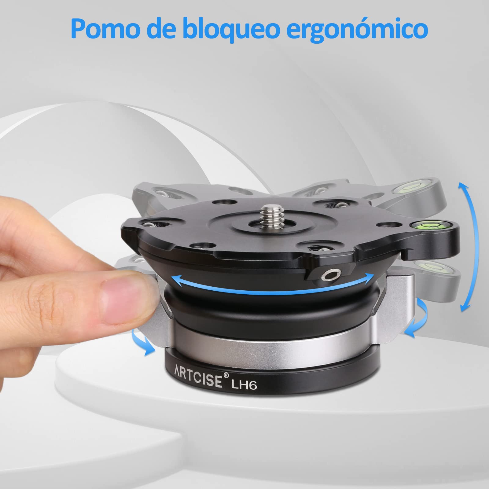 ARTCISE LH6 Base de nivelación, Perilla de Bloqueo ergonómica +/-15° Ajuste Horizontal Cabezal de trípode Cabezal de monopié para cámara Canon Nikon Sony DSLR, Carga máxima 20 kg