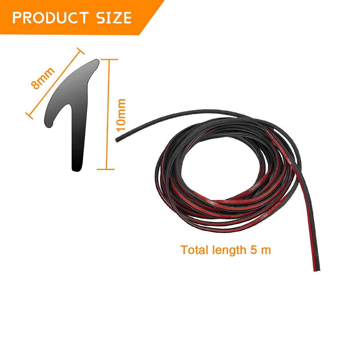 JNNJ Striscia Di Tenuta per Porte Di Auto, Striscia Tenuta per Porta Dell'auto a Forma T, Striscia Di Tenuta in Gomma per La Finestra Della Porta Automobilistica, Autoadesivo Stripping Auto(8mm)
