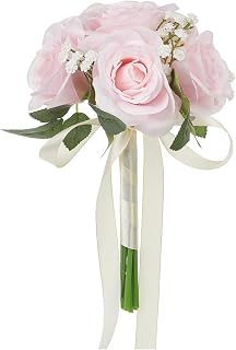 Wedding Bouquets for Bride Bridesmaid,Valentine's Day Artificial Fake Flowers with Ribbon Bow for Bridesmaid Wedding Party Church Decoration (Pink, 18cm*27.5cm)