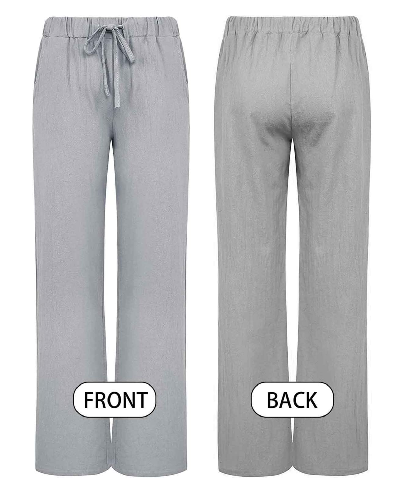 Pantalones de Lino Mujer Verano Cintura Alta Elástica Cordón Ancho Algodón
