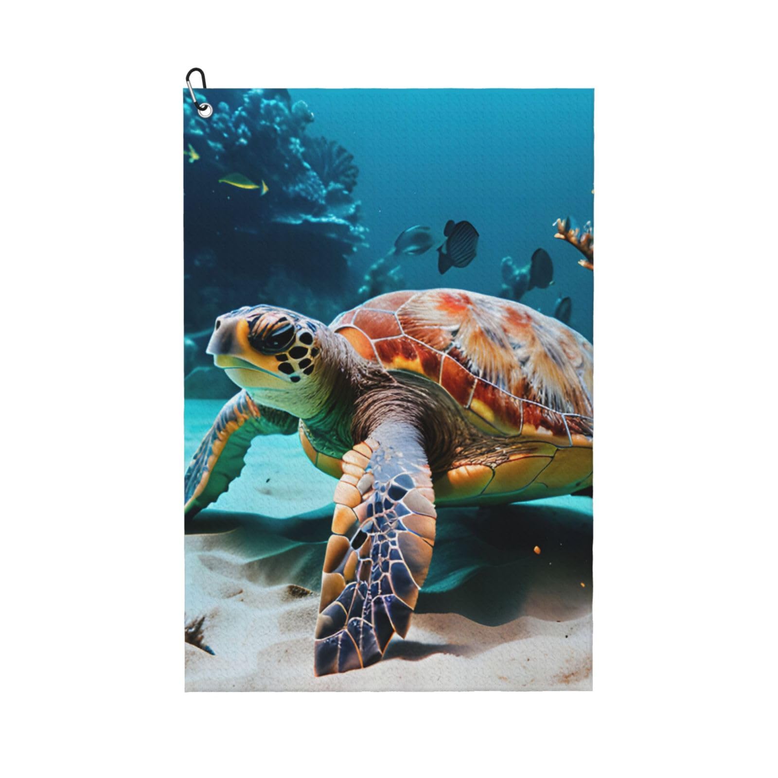 aacxzff Quick-Drying Microfiber Sea Turtle Print Golf Towel with Integrated Carabiner Clip for Unisex 16x24in