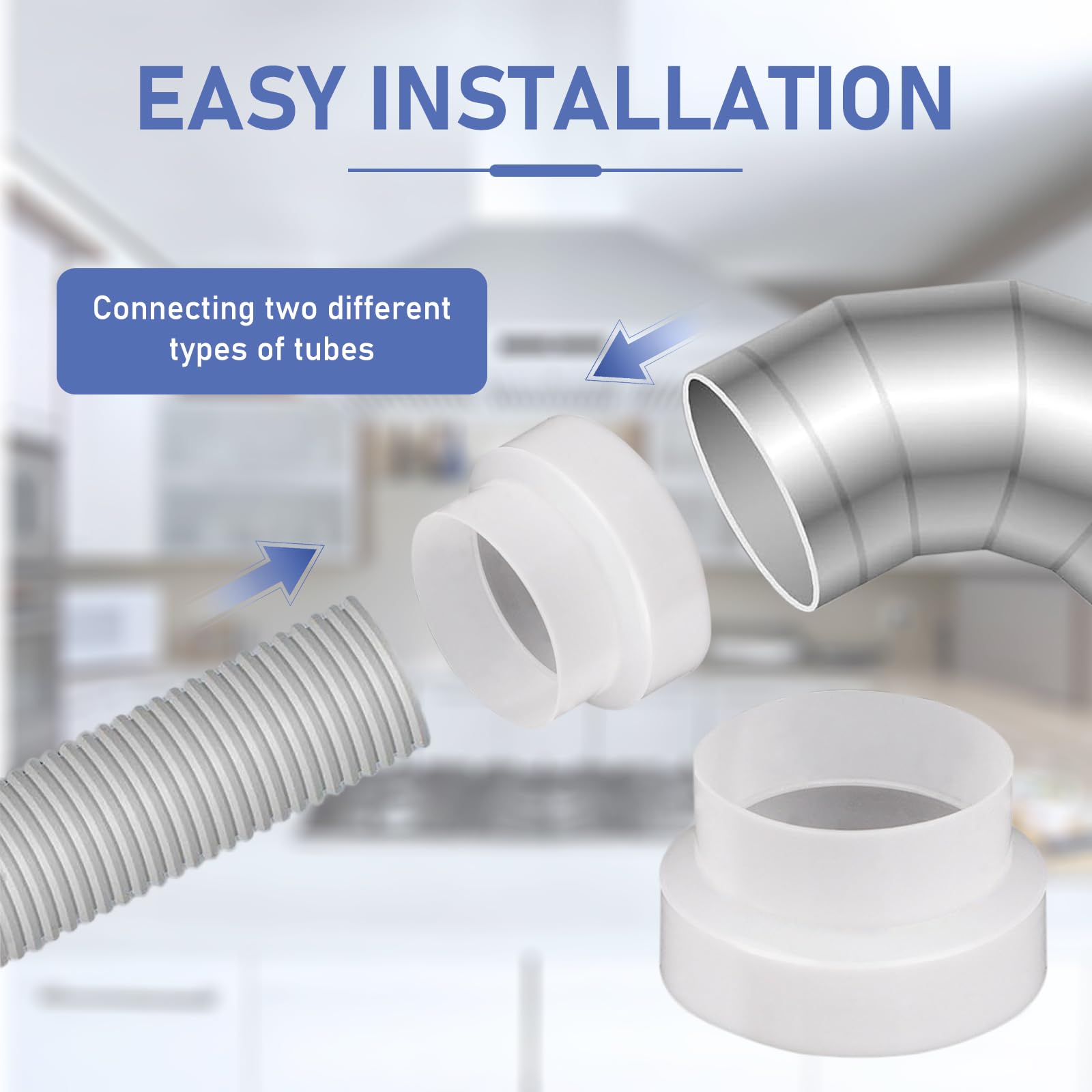 ALI2 Riduttore per sistema di ventilazione, tubo rotondo, ventilazione, condotto di ventilazione, riduttore, adattatore per cappa da 80 mm a 100 mm