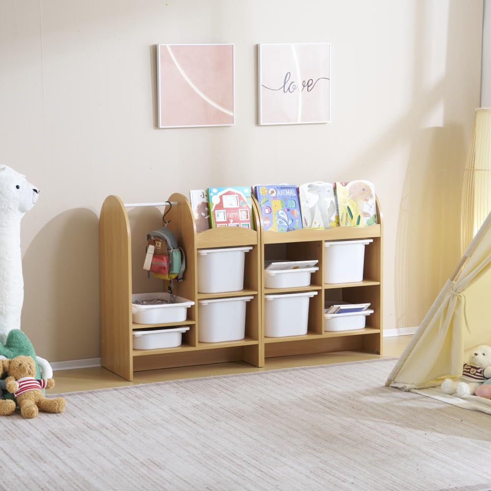 おもちゃ収納ラック ハンガーバー付き 子ども用家具 木製 収納ケース