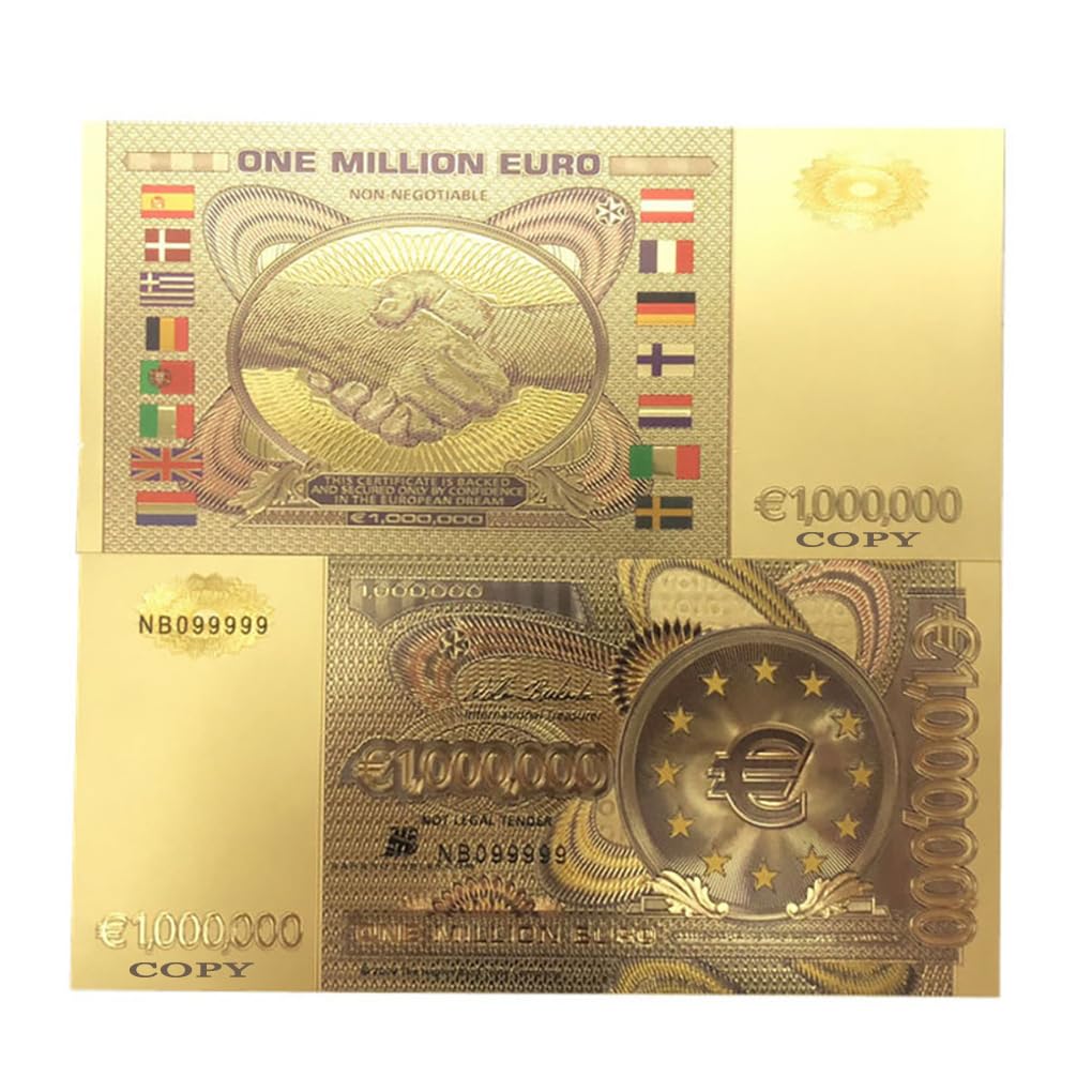 Amazon.com: 5 件100 萬歐元鈔票金箔歐元鈔票1,000,000 歐元鈔票金幣藝術工藝品禮品: 玩具和遊戲