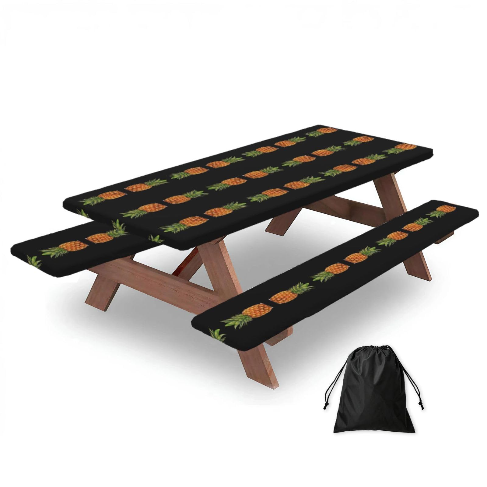 EZDLOWVBA Pineapple Print Picnic Table Cover With Bench Covers Waterproof Fitted Picnic Table Outdoor Elastic Picnic Tablecloth Outdoor Camping Essentials(3pcs)