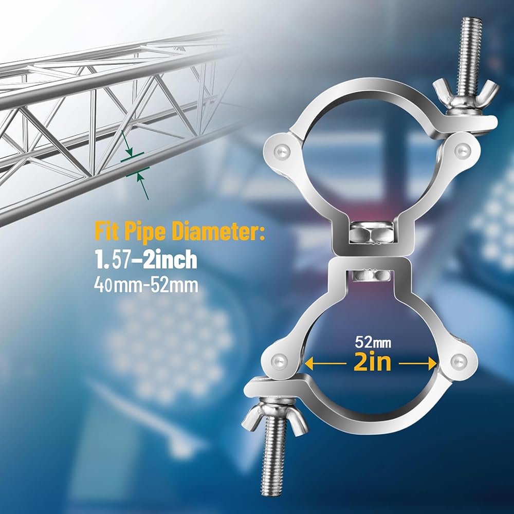 Morsetti per Luci Scena,Morsetto per Traliccio Luci,Truss Clamp Ganci Tralicci Luci,4pcs Double Pince de Tube Pivotant 40-52 mm,Capacità di Carico 200kg per Altoparlanti o Accessori di illuminazione