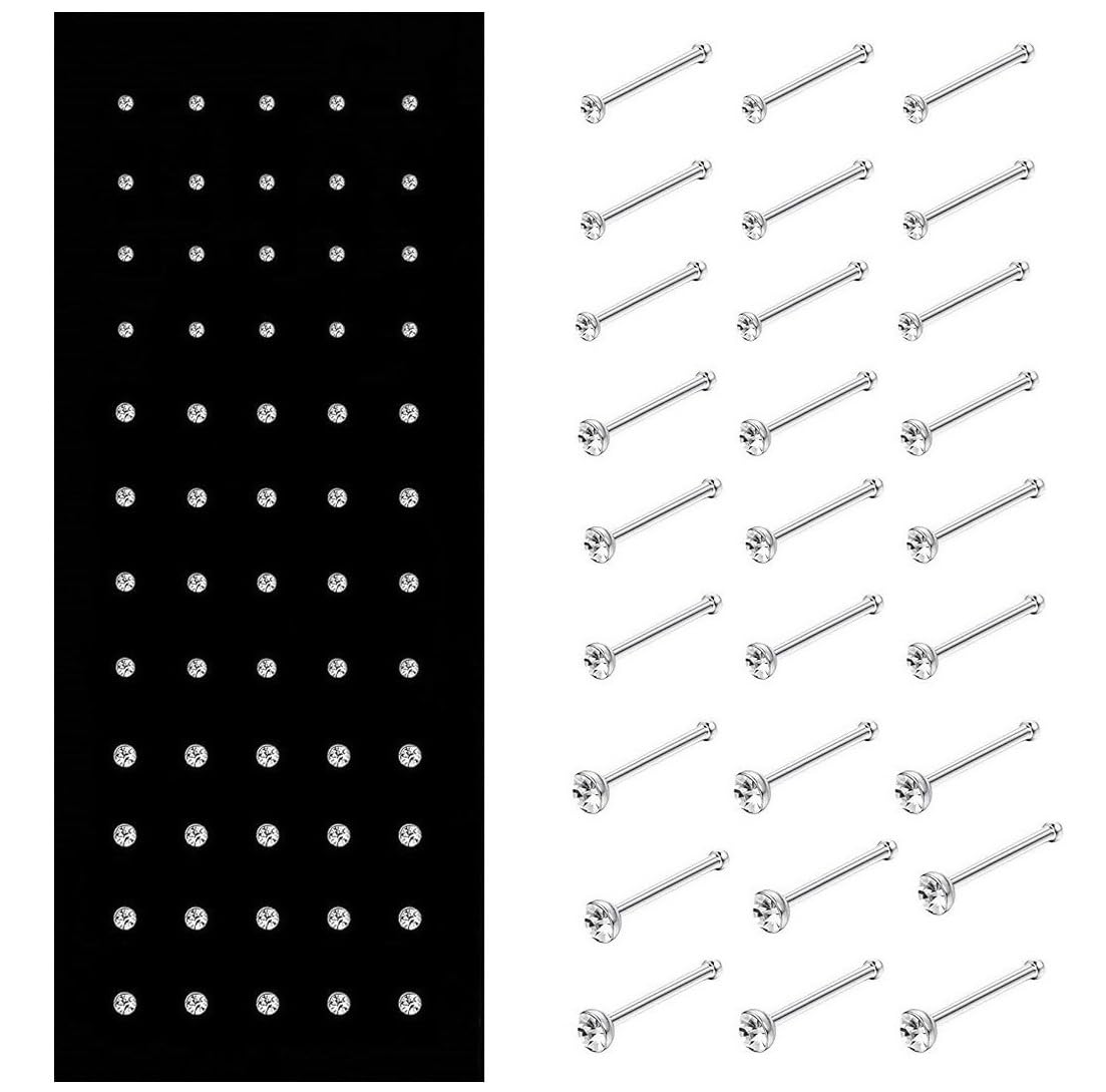 VAMA FASHIONS Body Piercing Jewelry Hole Nose Hoop Ring Sterling Nose pin Studs for Women & Girls (60 Pcs - 1.5/2.5 / 3mm) (Silver Nose studs for Pierced Nose) (B0CSB87B7P) Amazon Price History, Amazon Price Tracker