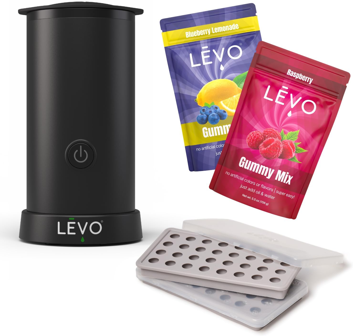 LĒVO Gummy Making Bundle with Gummy Mixer, Candy Making Molds & 2 Gummy Mixes (Blueberry Lemonade & Raspberry) - Hands-Free Infused Edible & Gummy Candy Making Kit with Molds and 2 Gummy Candy Mixes