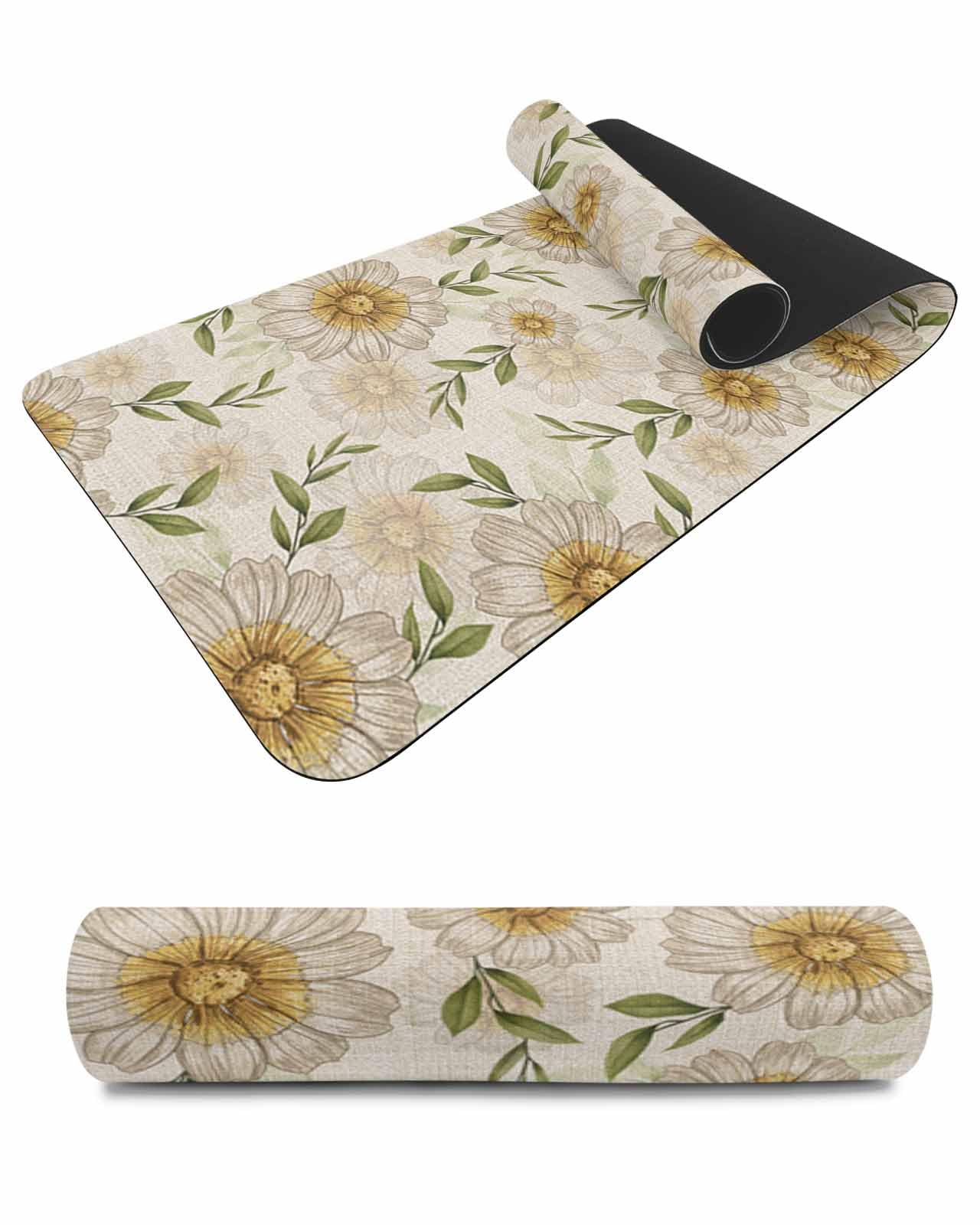 Debedcor Heat Proof Table Pads Waterproof Decorative, White Daisy Non-Slip Table Countertop Protector, Rustic Floral Botanical Beige Burlap Insulation Mat for Kitchen Room, 40 x 12 Inches