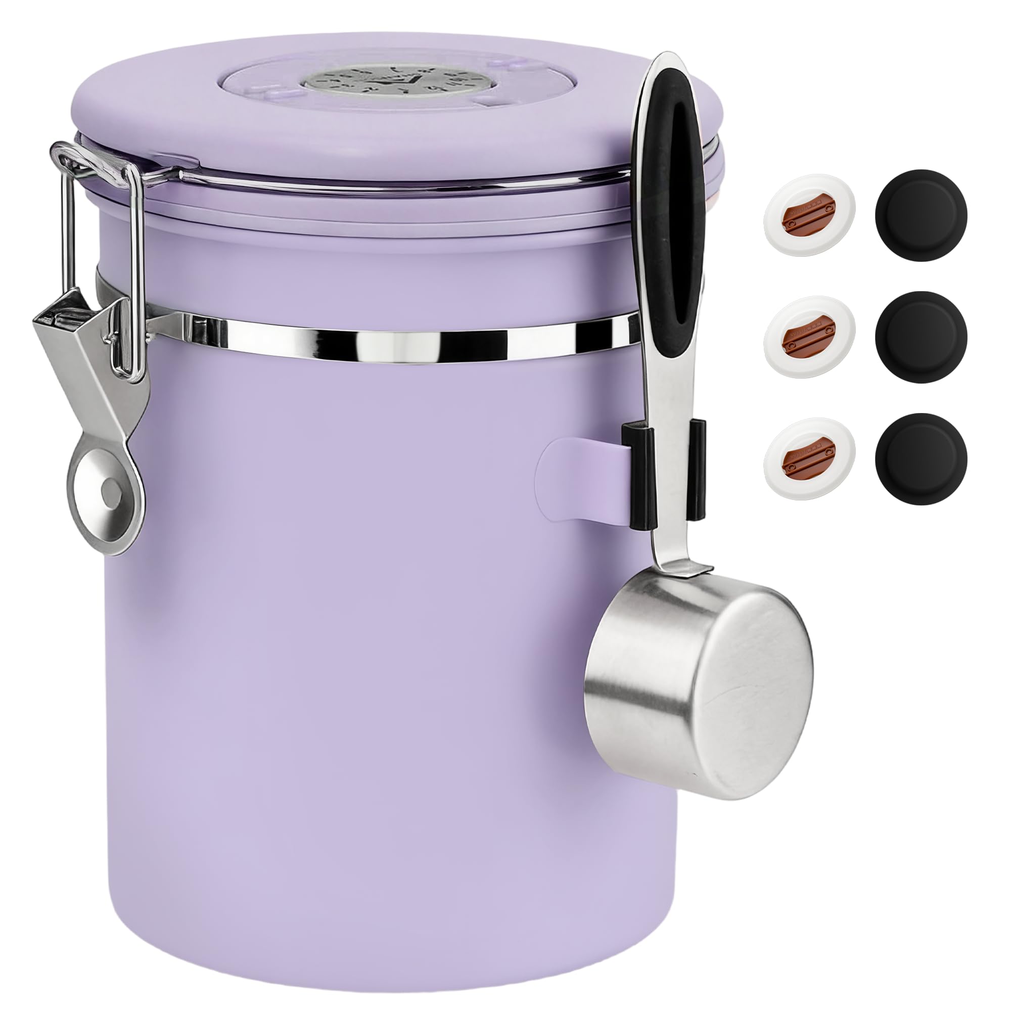 ShanSon Coffee Canister Airtight, Stainless Steel Bean Storage Container with Date Tracker &amp; Scoop, Grounds Sugar Flour Tea Cereal Fits Kitchen Pantry, Ideal Gift for Coffee Lovers,22oz, Purple