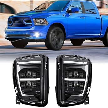 AIVYNA 2pcs LED Fog Lights With White DRL Bumper Driving Lights For Dodge Ram 1500 2013-2018 Replacement Assembly Kit Black