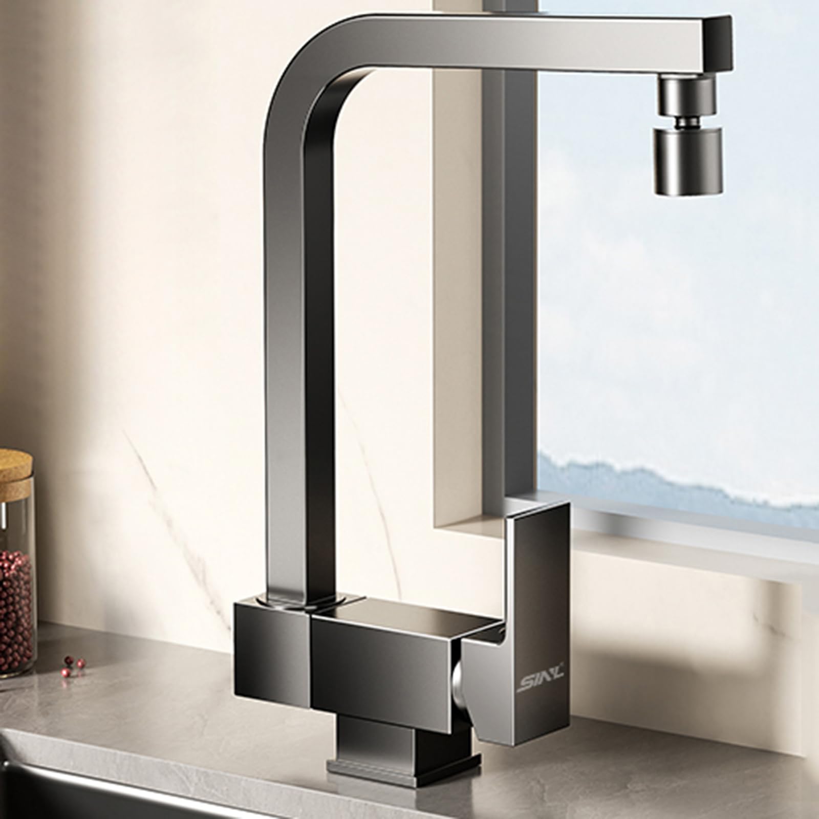 Robinets mélangeurs de cuisine gris pistolet rabattables double mode