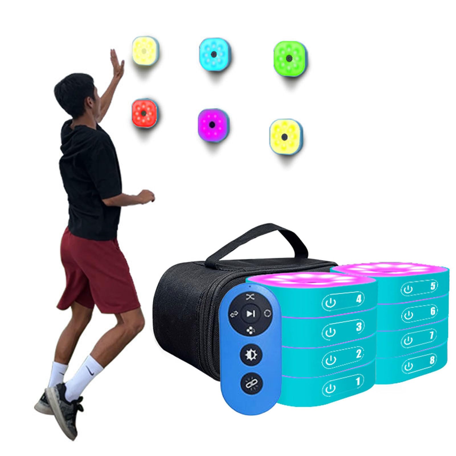 Suzlazyr 8 Lights Reaction Training Lights, Remote Control Agile Fitness Lamp, 4 Modes & 4 Light Color, Improve Speed, Agility And Reaction Time,