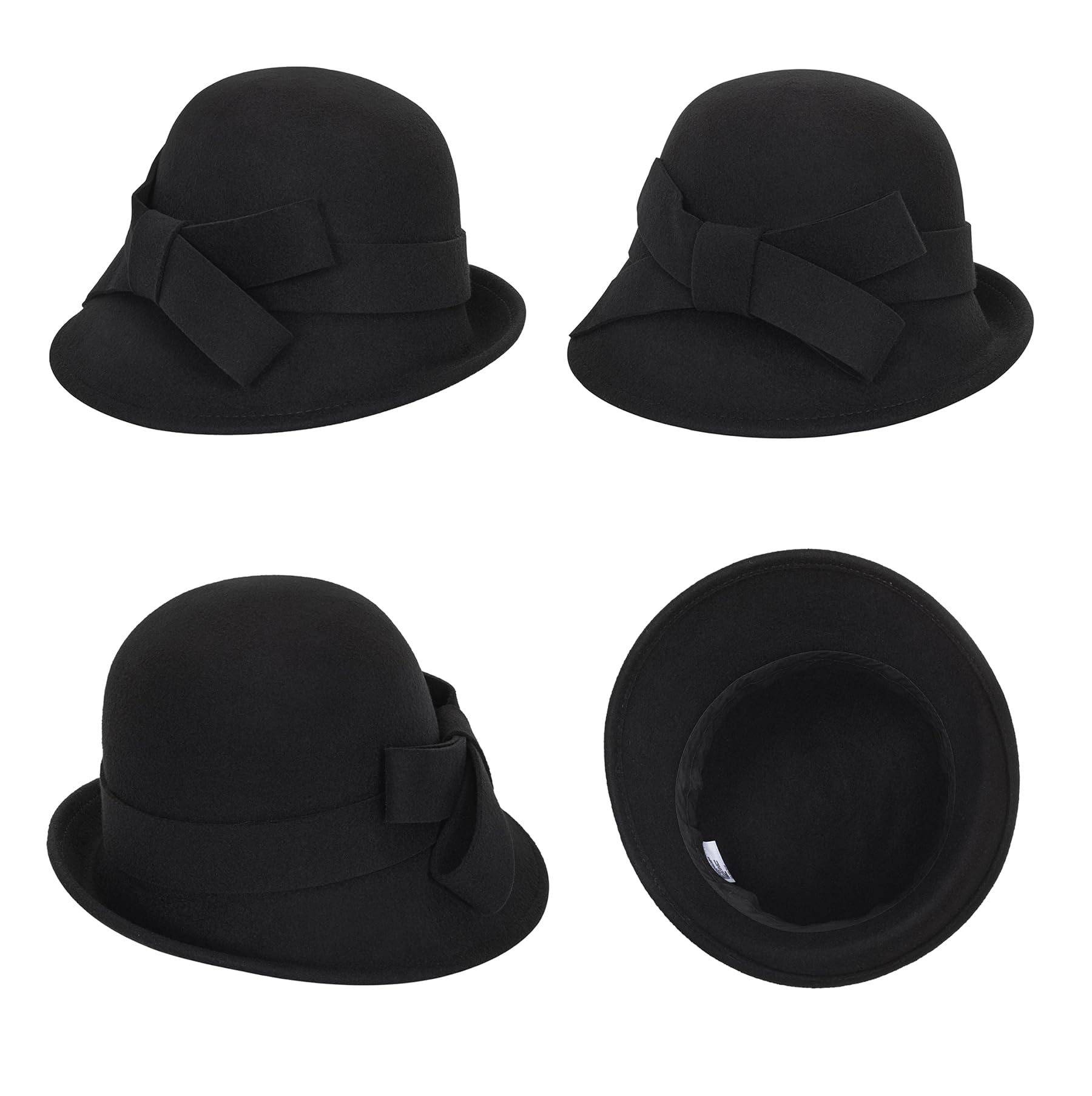 Damenhut im Stil der 1920er Jahre, Wollmütze, Kirchenhut, Gatsby, Wintermütze, Filzmütze, Vintage-Mütze, Bowler-Hut mit Schleife (M/L)