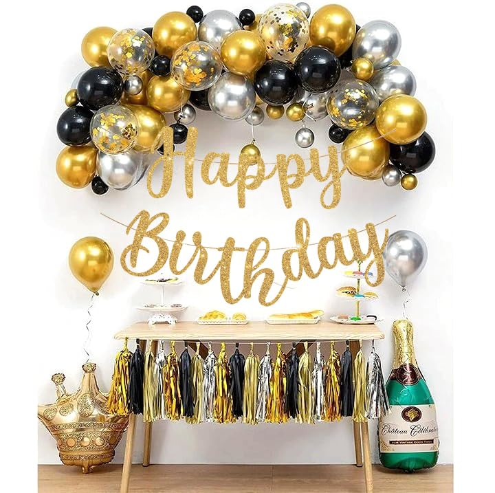Happy Birthday Banner Blaugrün Mit Gold – Schwalbenschwanz-Deko Für Die Geburtstagsparty