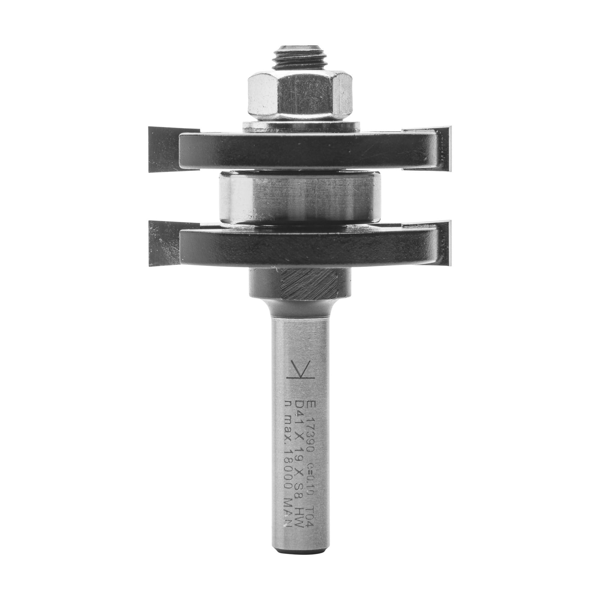 ENT 17390 Juego de machihembrado, en carburo, Vástago (S) 8 mm, Diámetro (D) 41 mm, NL 6,35 mm, T 9,5 mm, SL 32 mm, con rodamiento de bolas