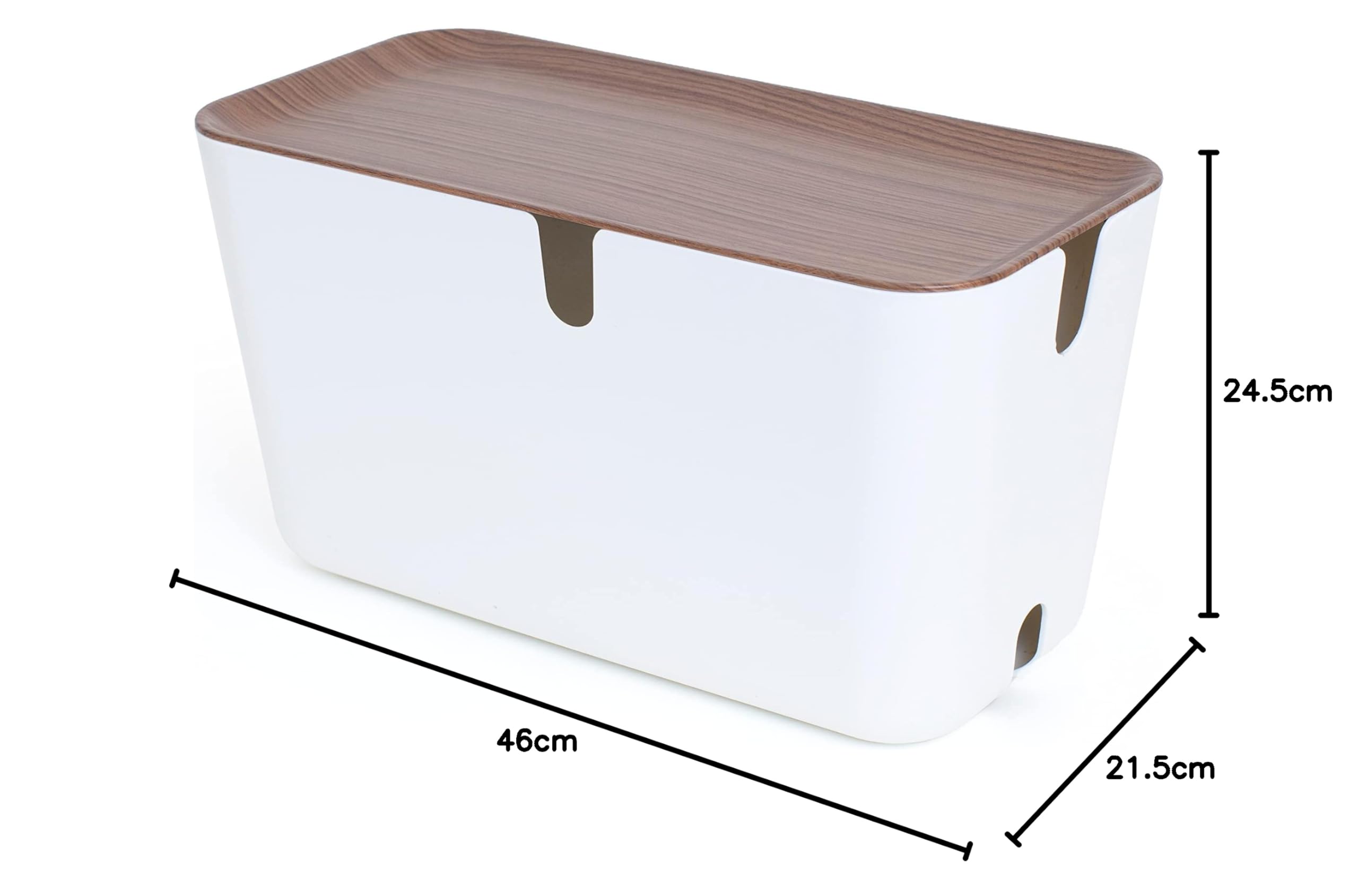 Kabelbox XXL Kabelmanagement und Ladestation Box zum Kabel Verstecken bei Kabelsalat aus Flammhemmenden Kunststoff Award-Winning Design Weiß/Dunkelbraun Holzoptik 46 x 21.5 x 24.5 cm