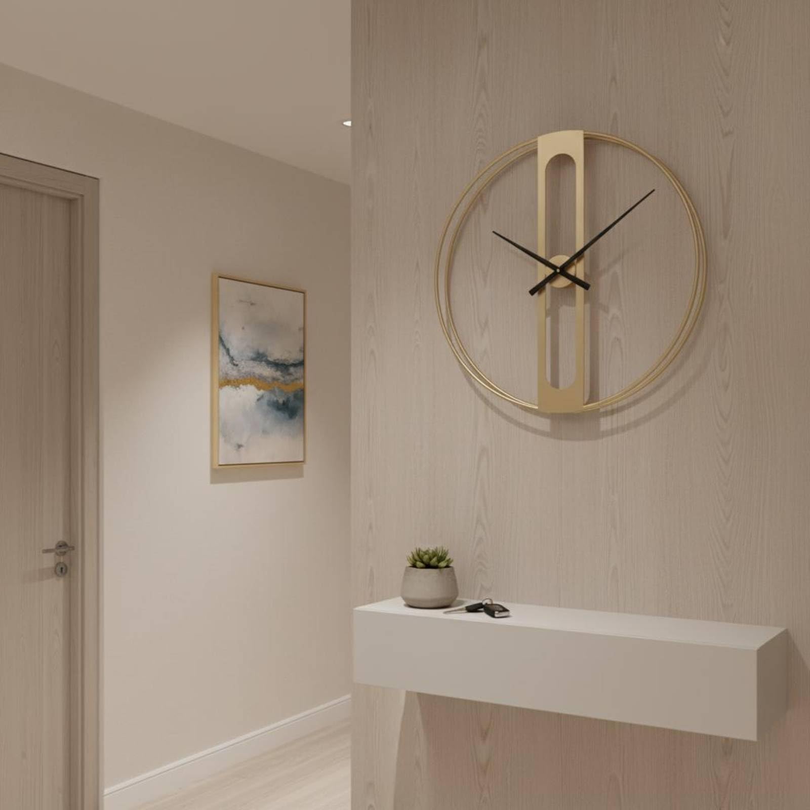 Moderne Wanduhr Pendeluhr Wanduhr mit Marmorzifferblatt Rechteckiges Gehäuse Metallrahmen Leise Uhr Ohne Ticken Einfache Montage für Arbeitszimmer, Schwarz, Langes Pendel