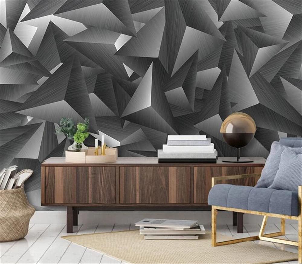 Papier peint personnalisé mural 3d géométrique gris et blanc pour salon en 250x175 cm