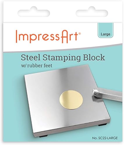 Miniatura 6 de ImpressArt bloque de banco de acero sólido con pies de goma 20in x 20in bloque de banco de joyas para estampar moldear perseguir y aplanar metales