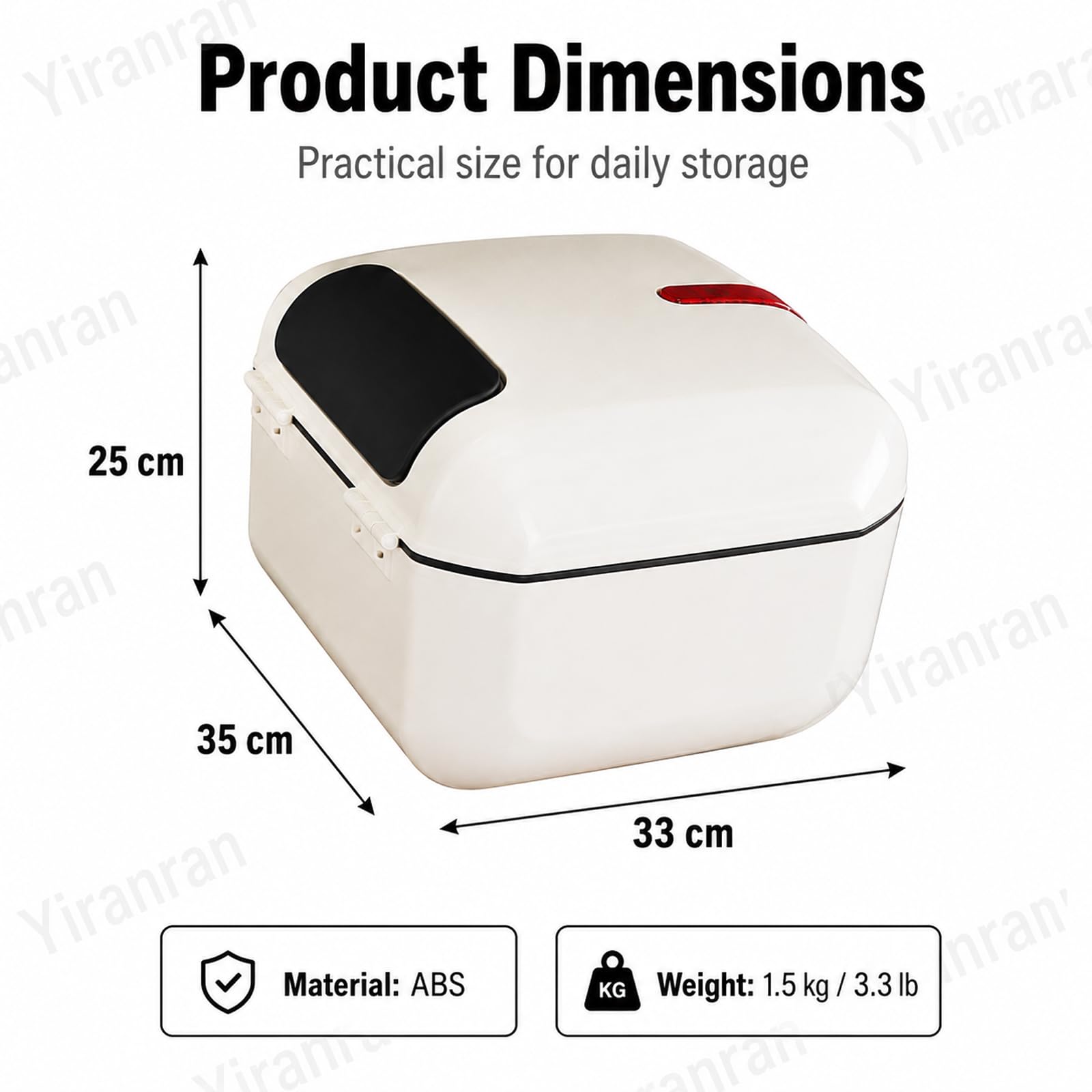 Top Case Universel pour Moto Et Scooter, Coffre Arrière Verrouillable en Abs Rigide, Résistant À Leau Et Doté Dune Bande Réfléchissante, Compatible avec Vélos Électriques White