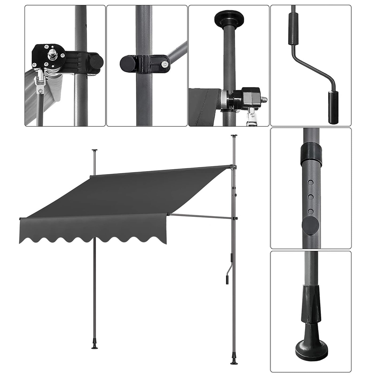 Regulowana, ręcznie wysuwana markiza 200 cm x 120 cm z uchwytem korbowym, odporna na warunki atmosferyczne, na patio, balkon, drzwi podwórkowe, bordowa czerwień
