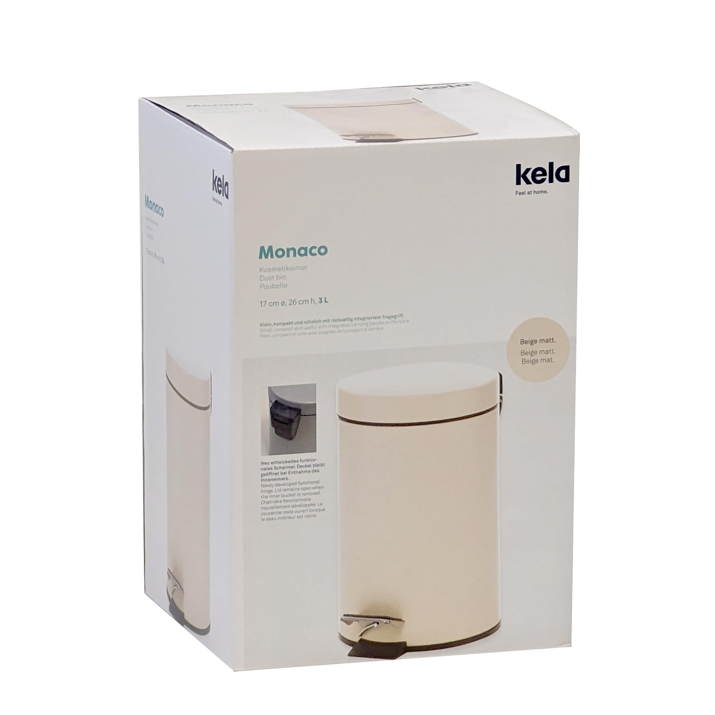 kela MONACO cestino a pedale in metallo per bagno beige opaco 3 l