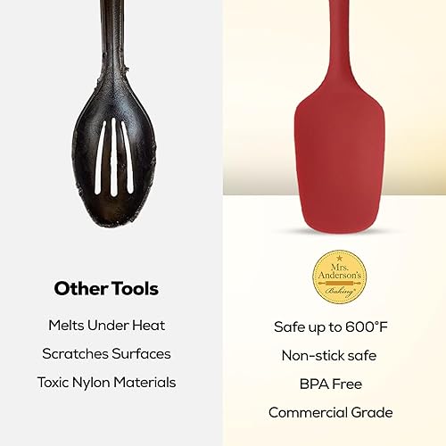 Miniatura 5 de Mrs. Anderson's Baking Espátula de cuchara de silicona, flexible, antiadherente, resistente al calor, rojo