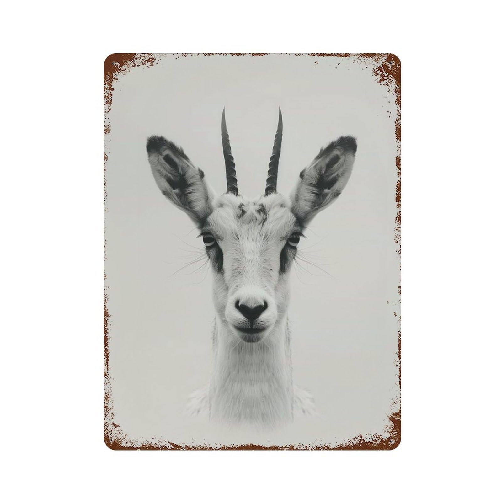 Rusty Metal Tin Sign with Black And White Gazelle Portrait Design 15.7"x11.8", for Farmhouse, Kitchen And Entryway Decor, Rustic Home Decor