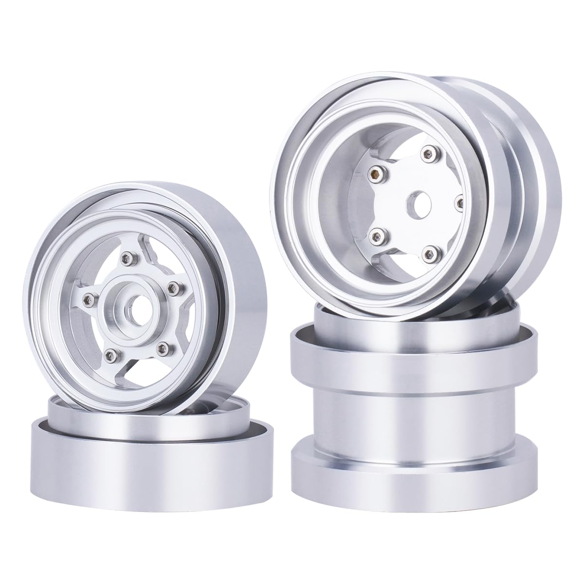 4Pcs Wheels Hub Rims Wheel Rims for Tamiya Sand Scorcher/Frog/Fighting Buggy/Grasshopper/Superchamp Aluminum 1/10 RC Car Chassis Upgrade Parts (Silver)