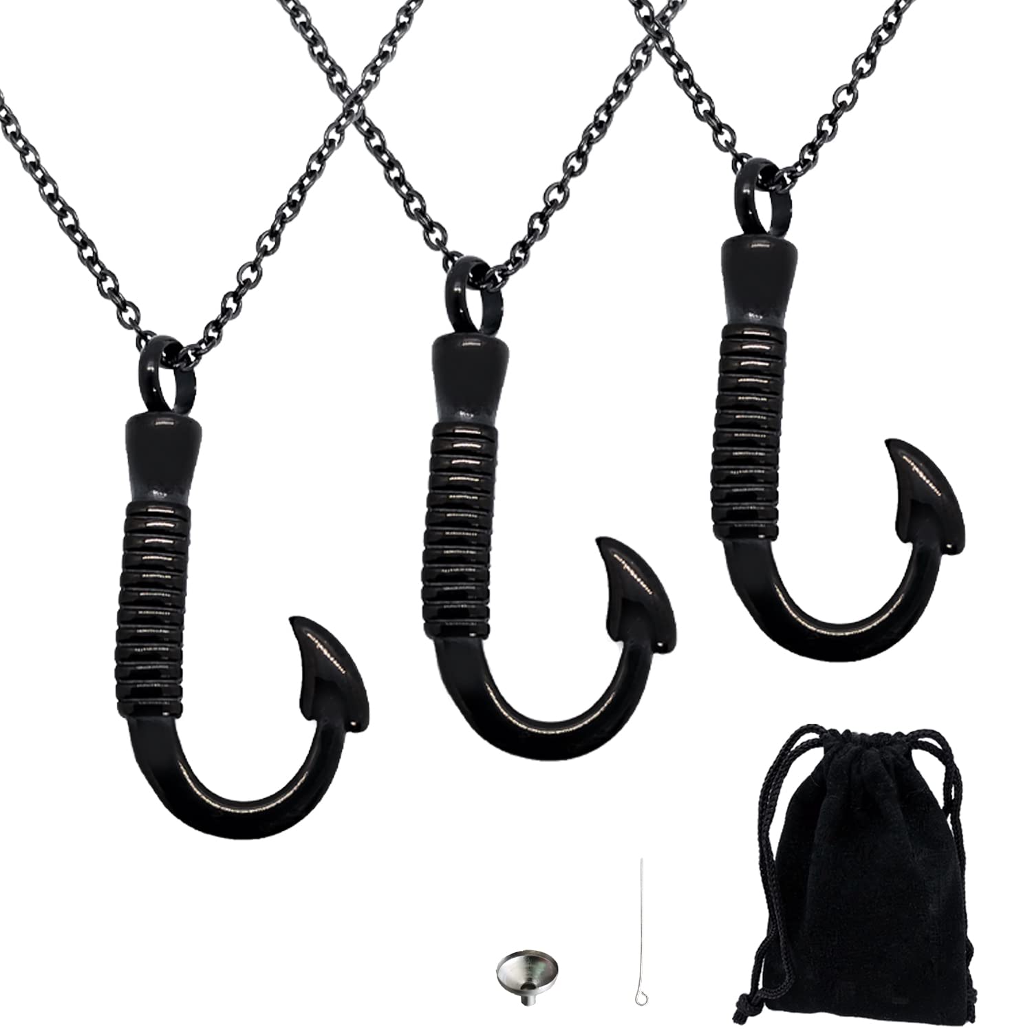Mzztino 3pcs Fish Hook Cremation Urn Necklace Ashes Keepsake Stainless Steel Urn Memorial Jewelry