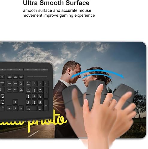 Miniatura 5 de Alfombrilla de mouse grande con bordes cosidos personalizados, alfombrilla de escritorio con texto de logotipo de foto