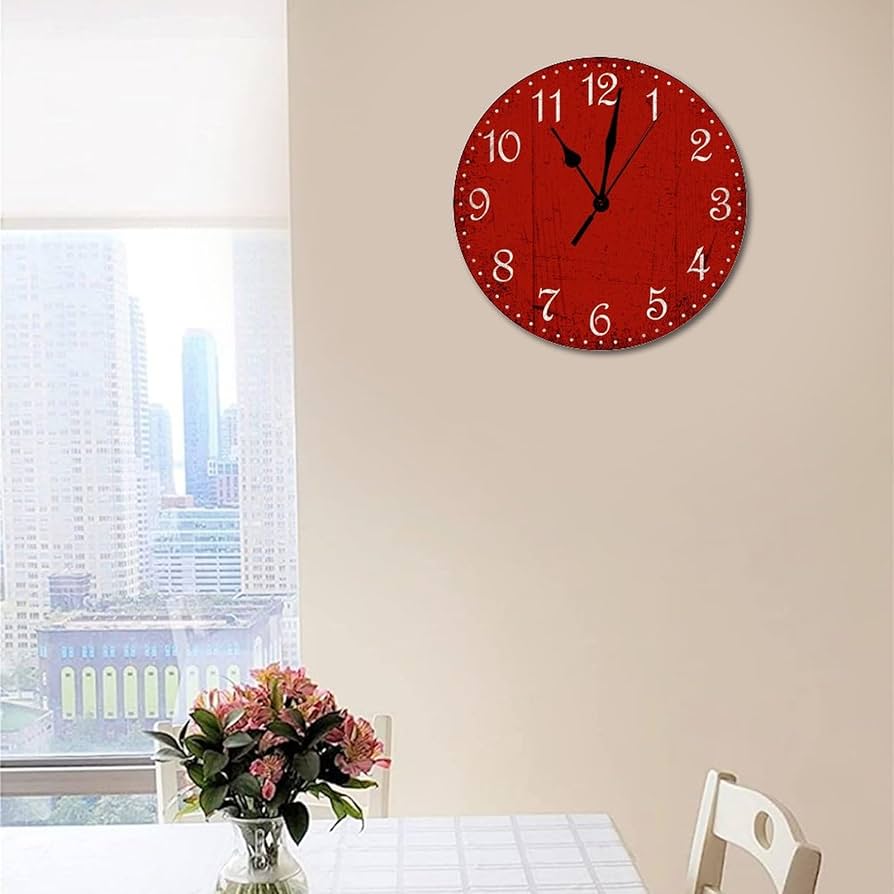 壁時計素朴な木材非刻むバッテリー Amazon.co.jp: バーンレッドクロック 素朴な赤い木製の壁掛け