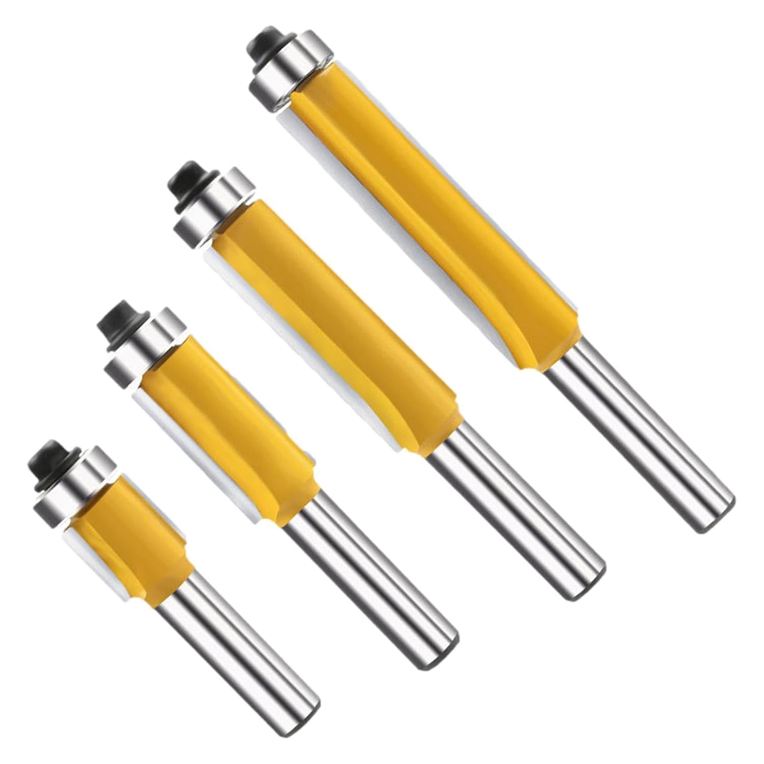 Trim Router Bit Set,Carbide 4Pcs Set | Flush Trim,Milling Tools for Laminate Board Acrylic Wood Synthetic Material Metal Edge Cutting Template Routing DIY Woodworking Router Bits Kit Carbide