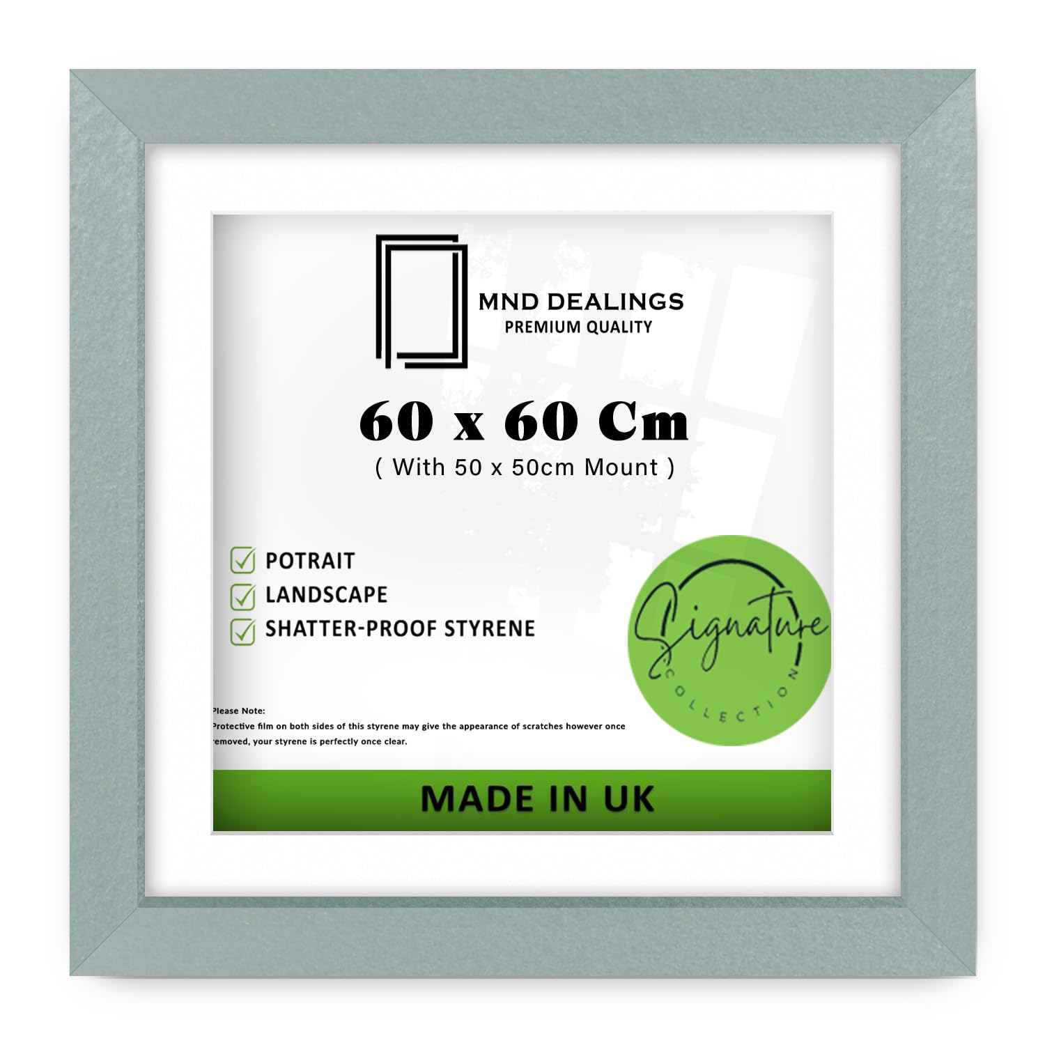 Mnd Dealings Silver ® Stunning Large Square 60X 60 Cm With 50 X 50Cm White Mount Eton Wood Poster Frames For Wall Hanging, Home, Office & Living Room Décor With Shatterproof Perspex (Silver)